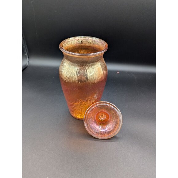 Antique Jeanette Glass Marigold Tree Bark Lidded Urn Jar - Picture 8 of 11